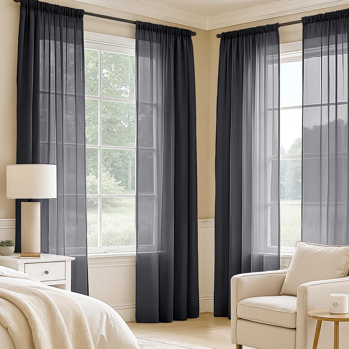 Black Sheer Curtains 84 Inches Long 4 Panels N1293
