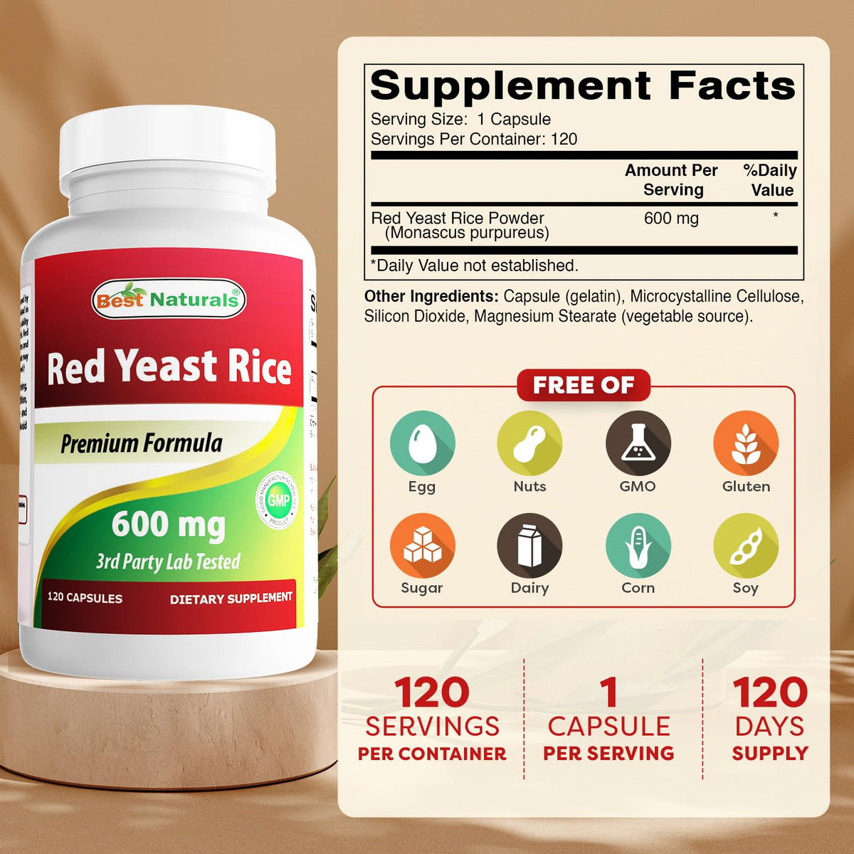 Red Yeast Rice 600 mg 120 Capsules U13860