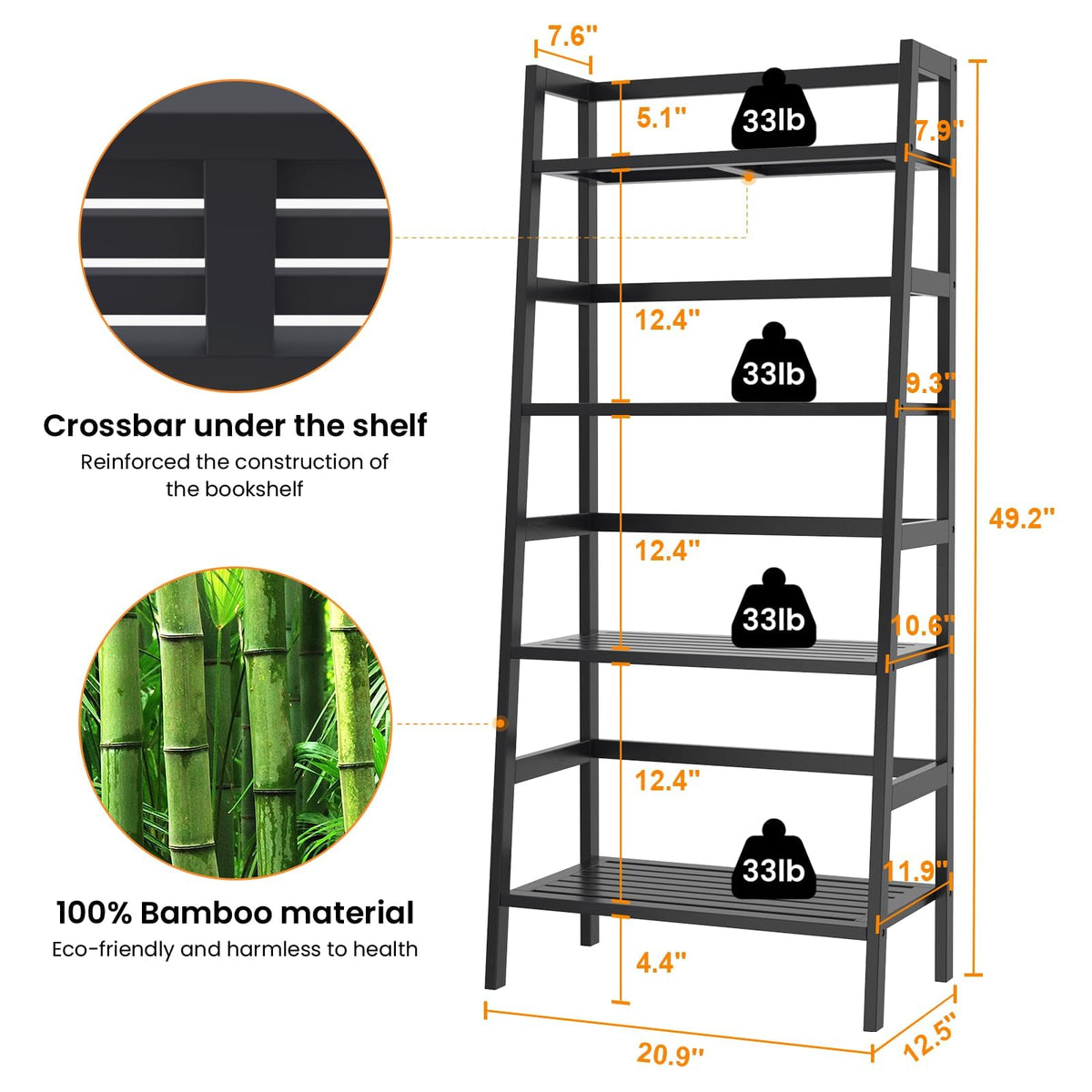 Black 4-Tier Bamboo Ladder Shelf V26824