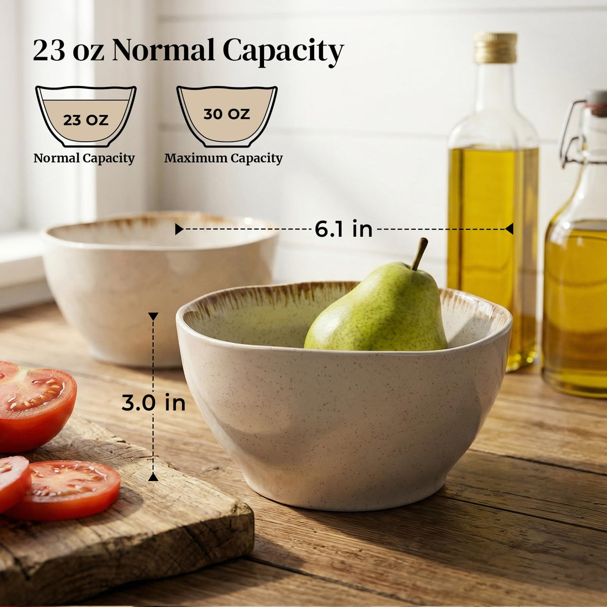 30 OZ Ceramic Soup Bowls Set of 4 Beige U5693