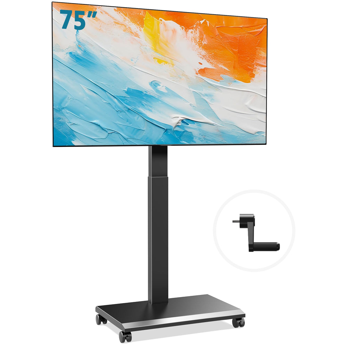 Hand Crank Lift TV Stand with Wheels for 32-75 Inch TVs, Black A1990