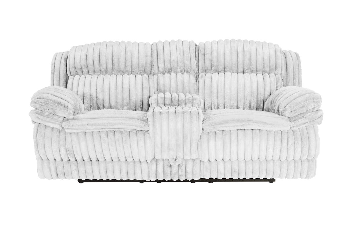 Light Gray Corduroy Reclining Loveseat with Storage Drawer O21361