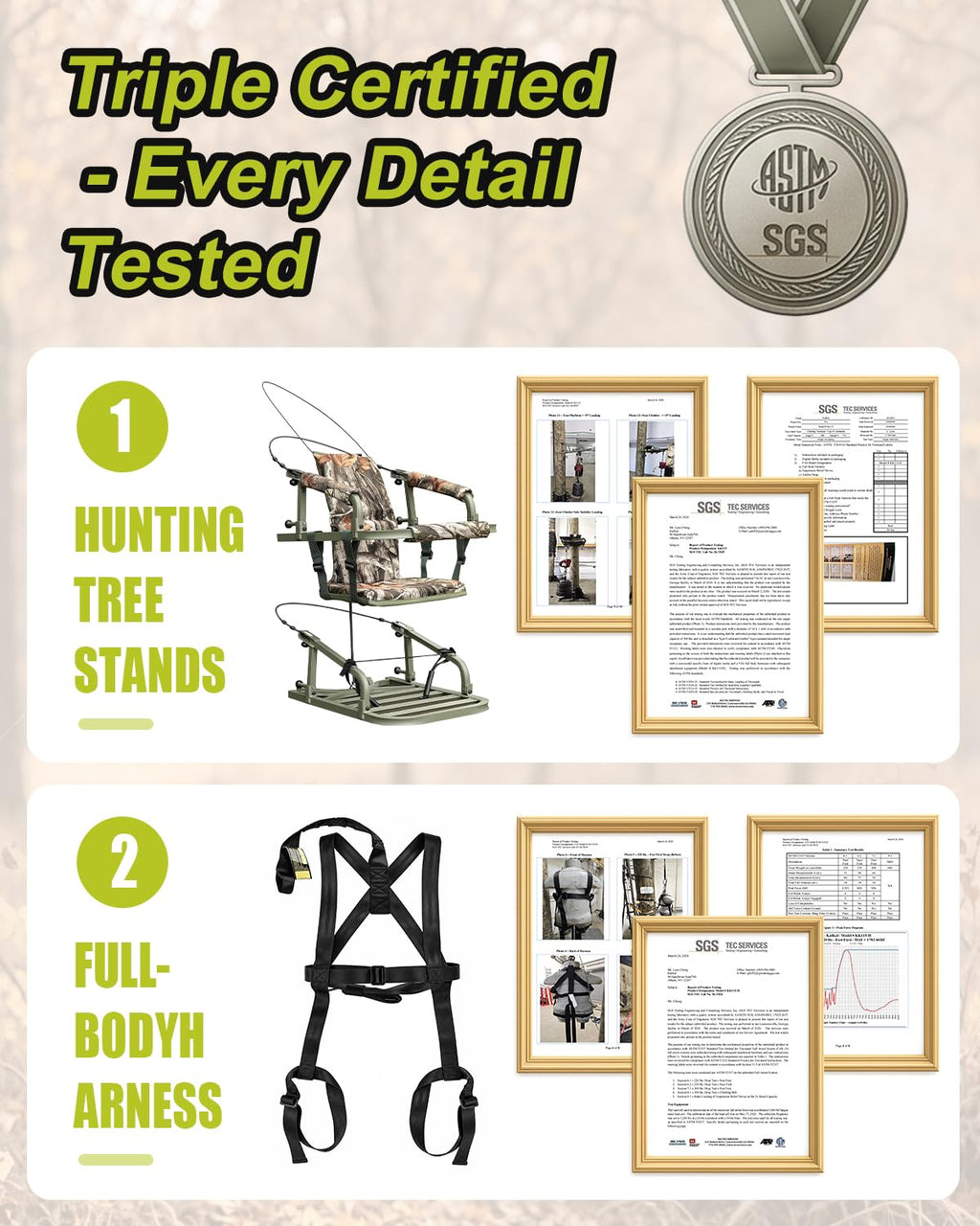 Climbing Tree Stand with Harness and Camo Seat Cushion E9518