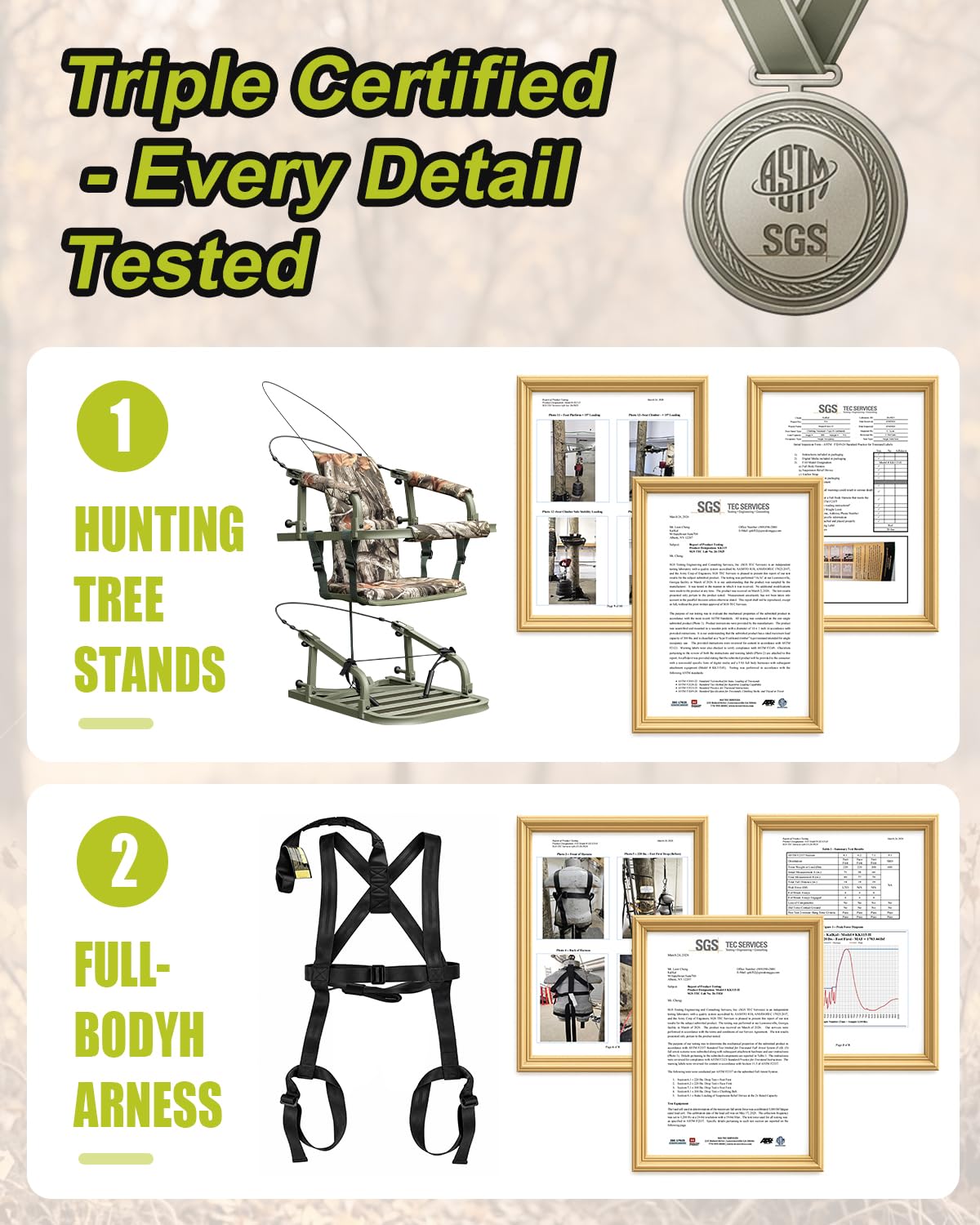 Climbing Tree Stand with Harness and Camo Seat Cushion E9518