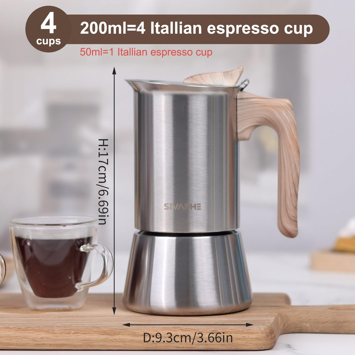 4 Cups Stainless Steel Stovetop Espresso Coffee Maker 10 oz Moka Pot C284063