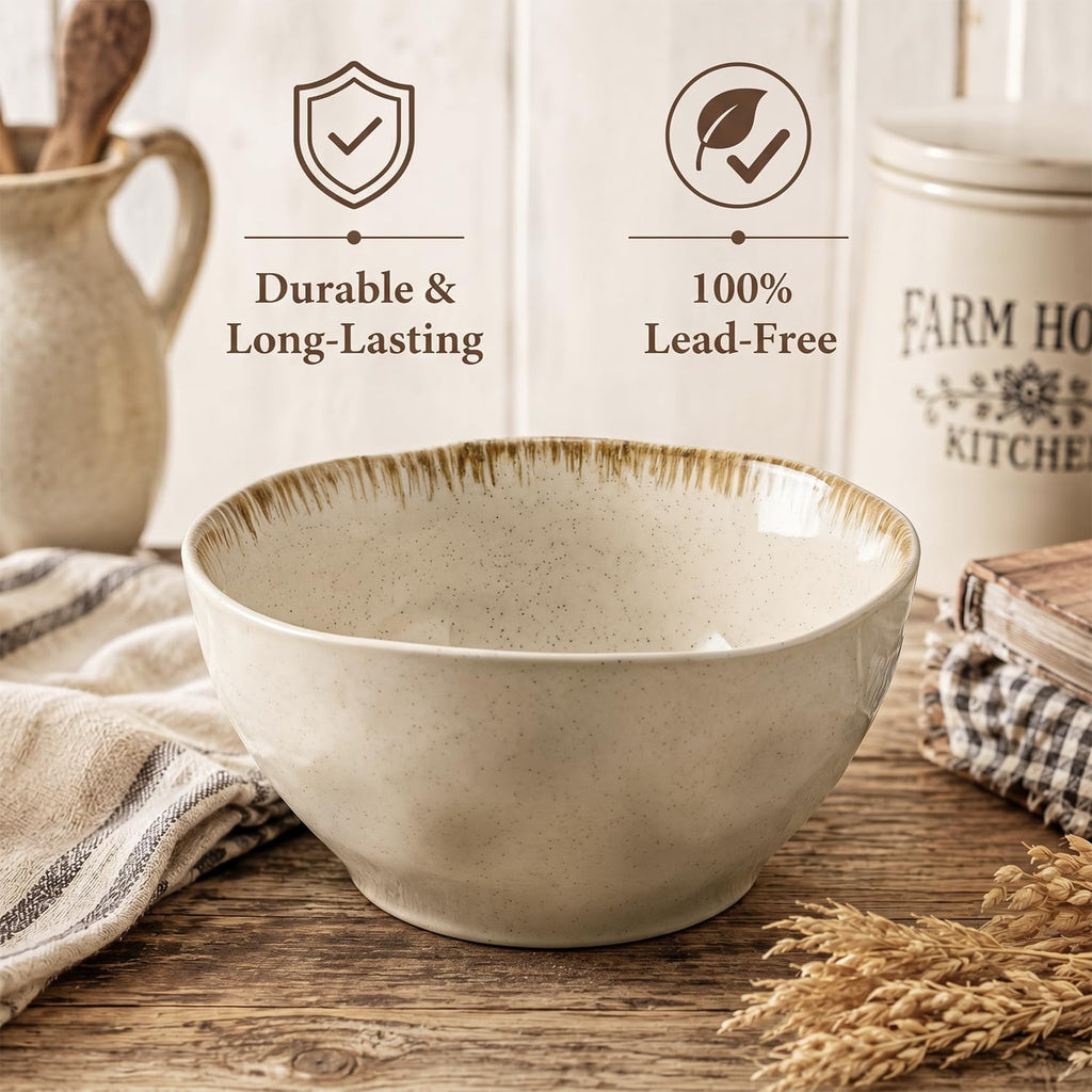 30 OZ Ceramic Soup Bowls Set of 4 Beige U5693