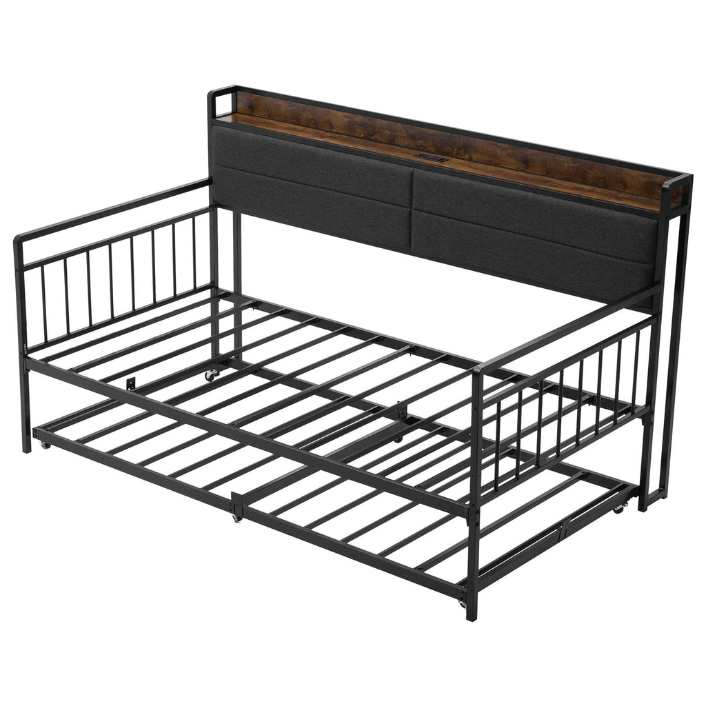 Twin Size Metal Daybed with Trundle V66245