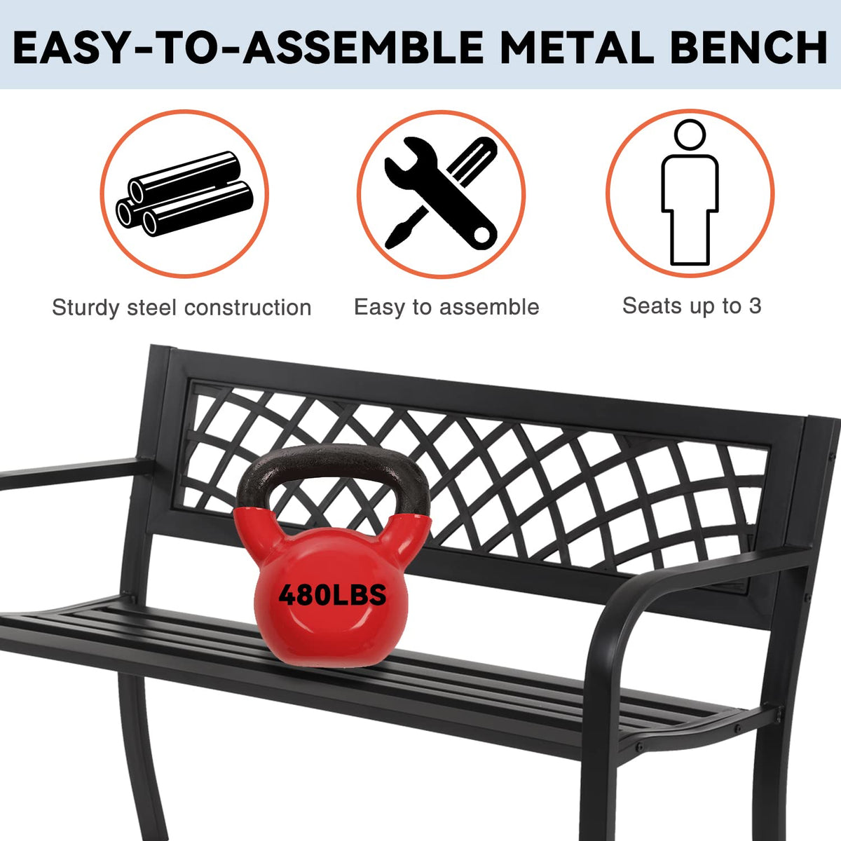 4 Feet Heavy-Duty Metal Patio Bench with Backrest Armrests K3514