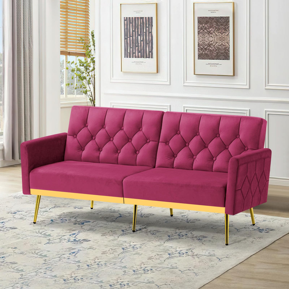 Velvet Sofa Bed with Adjustable Armrests & Backrests D167670