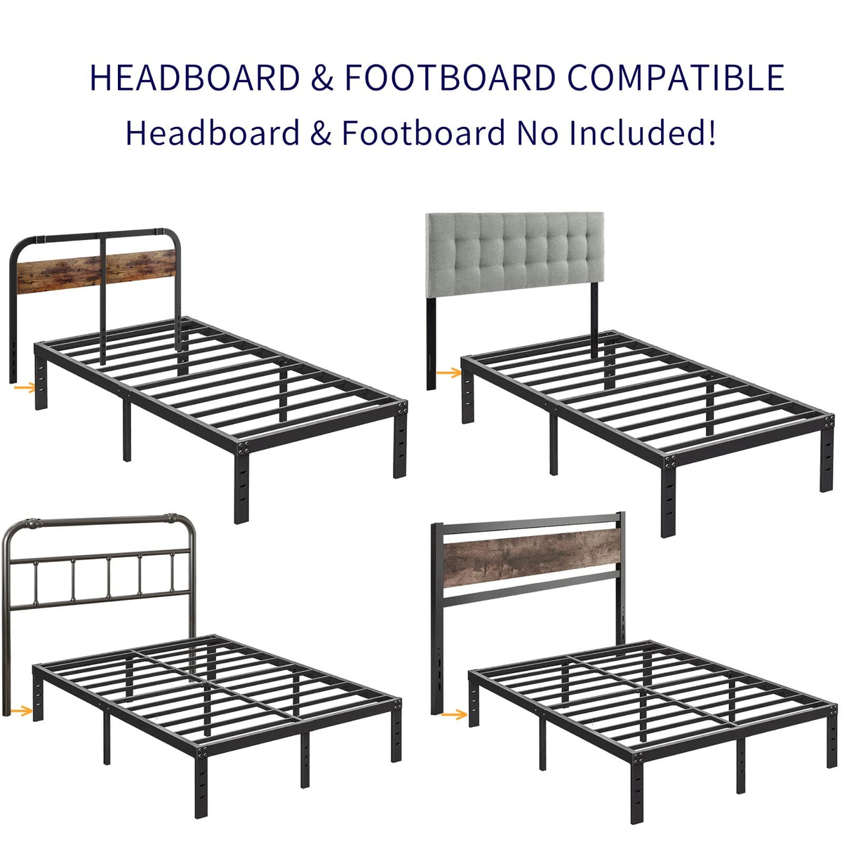 14 Inch Metal Queen Bed Frame with Storage, Black O841