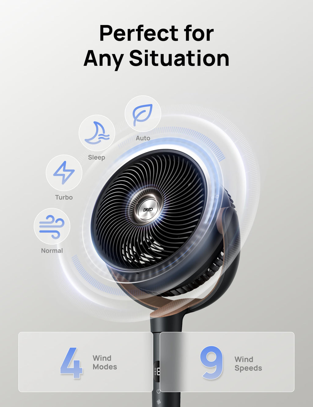 120° Oscillating Standing Fan, Quiet Floor Fan with DC Motor, 9 Speeds, 4 modes, 37-42" Adjustable Height, 9H Timer, Dark Gray Z16178