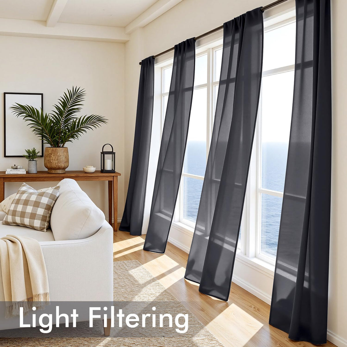Black Sheer Curtains 84 Inches Long 4 Panels N1293