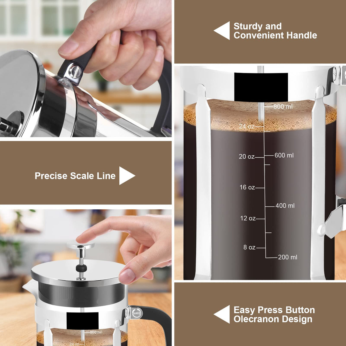 34oz Stainless Steel French Press Coffee Maker A982566