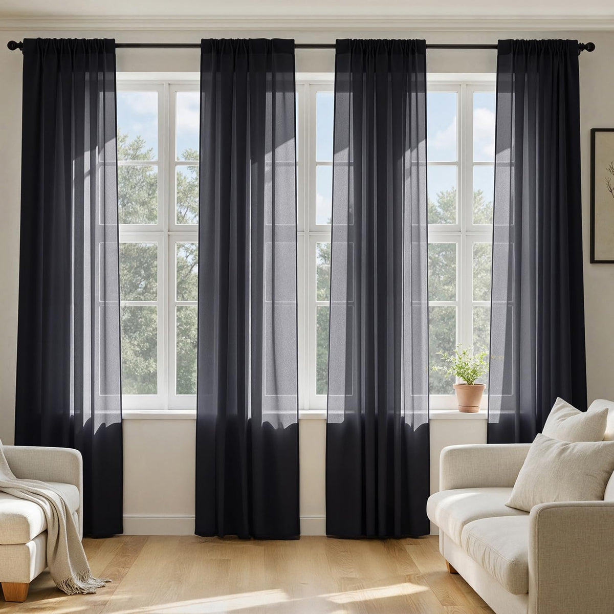 Black Sheer Curtains 84 Inches Long 4 Panels N1293