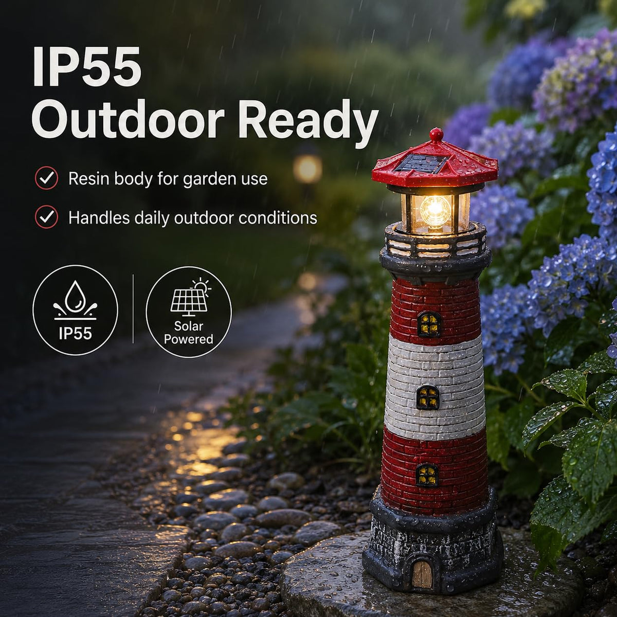 15" Rotating Lighthouse Outdoor Statue K2366