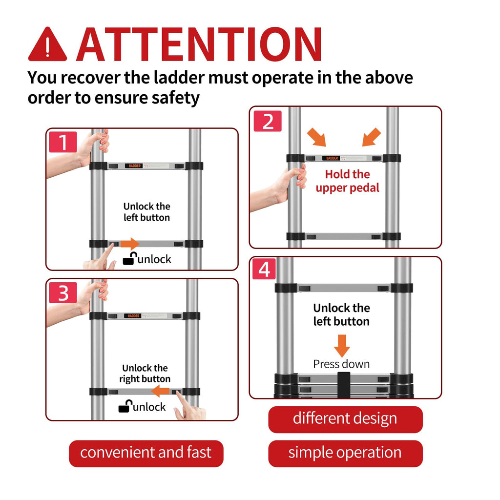 Telescoping Aluminum Ladder 330lbs Max Capacity L1119