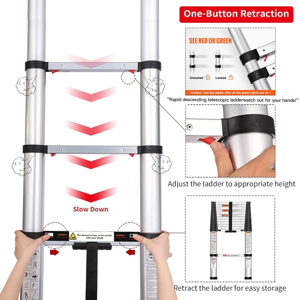 Telescoping Aluminum Ladder 330lbs Max Capacity L1119