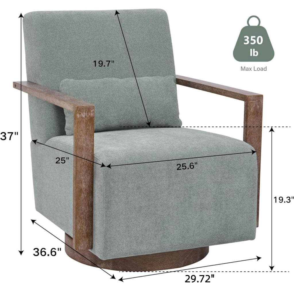 Green Swivel Accent Arm Chair Set of 2 with Solid Wood Base S8007