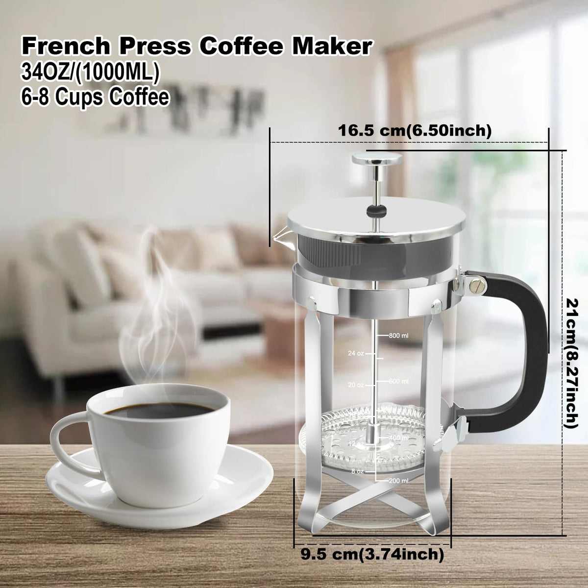 34oz Stainless Steel French Press Coffee Maker A982566