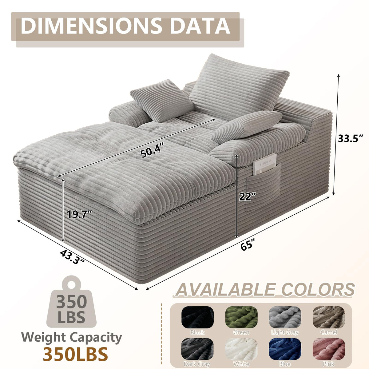 67" Oversized Corduroy Chaise Lounge I31157