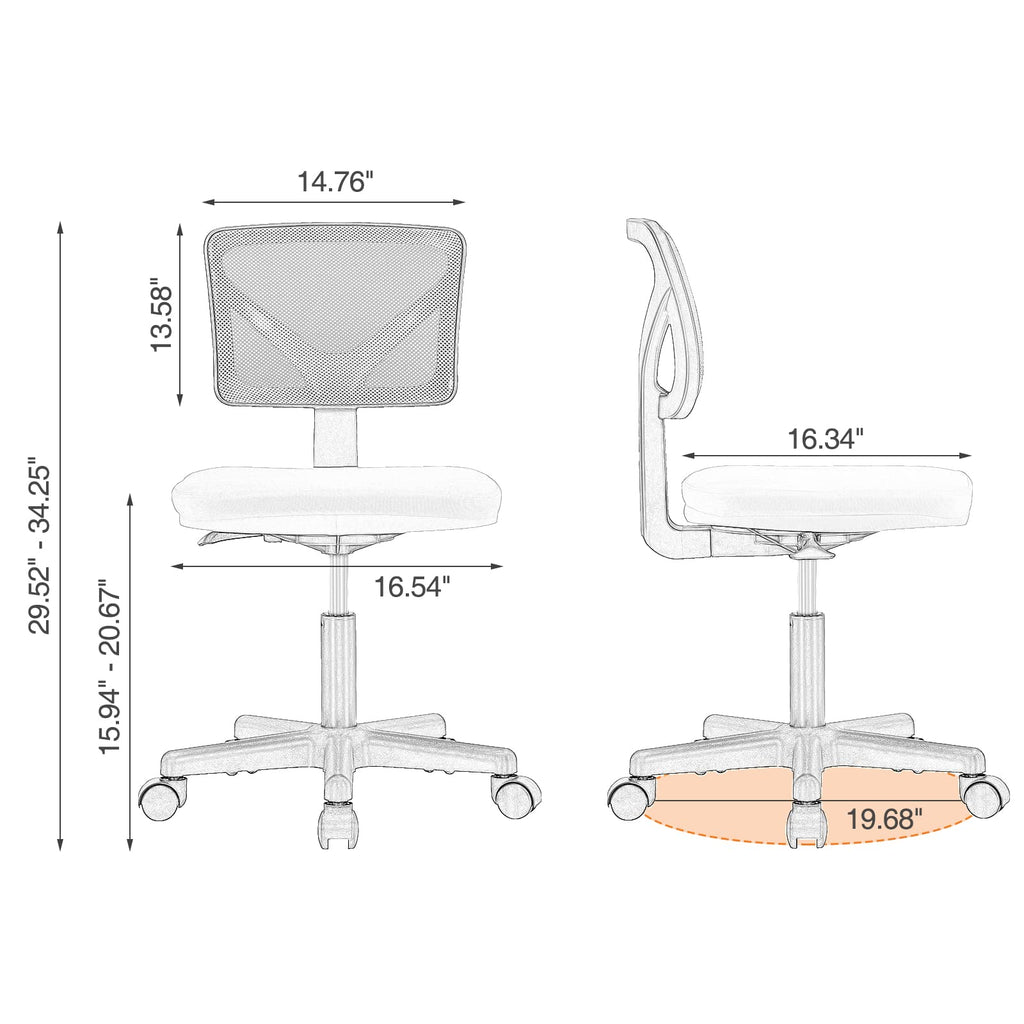 Armless Mesh Rolling Office Chair Z665