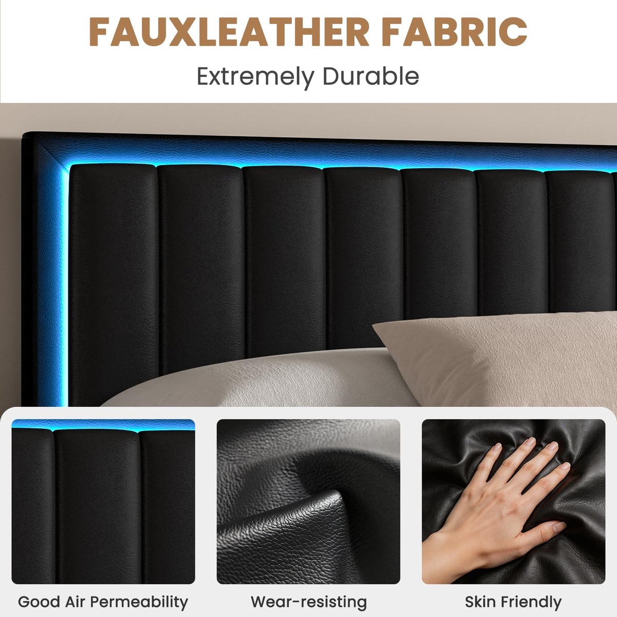 Black Full Size Floating Bed Frame with LED Lights J205
