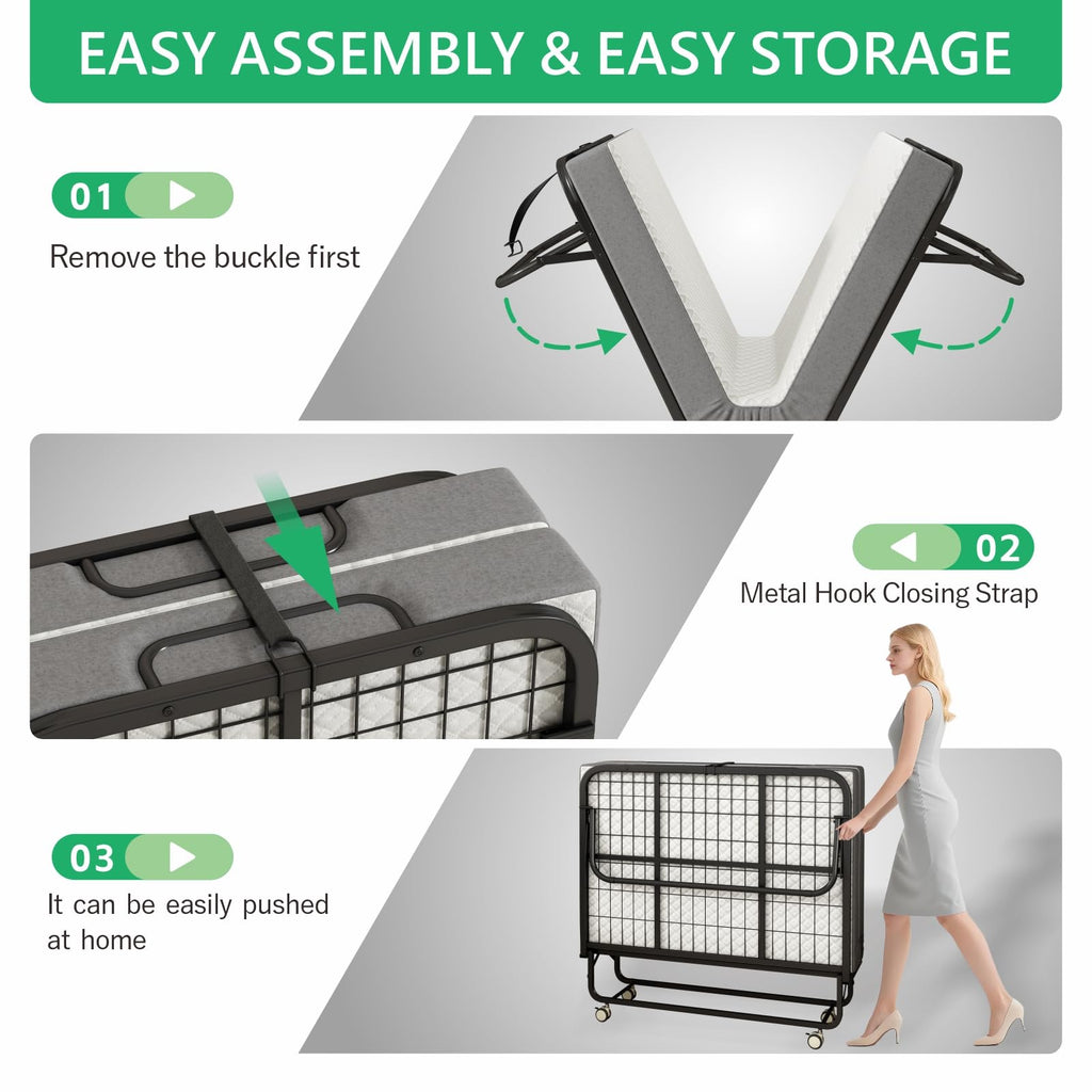 Folding Twin XL Size Bed with Memory Foam Mattress I299585
