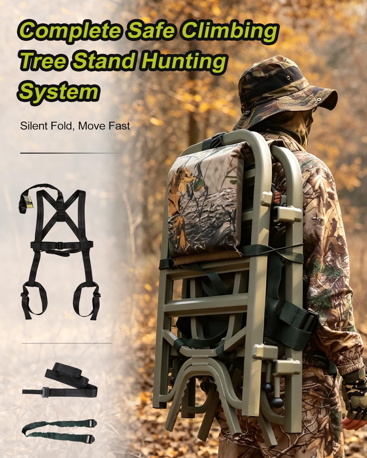 Climbing Tree Stand with Harness and Camo Seat Cushion E9518