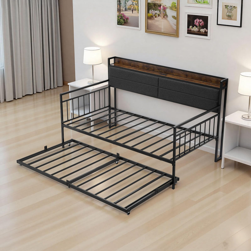 Twin Size Metal Daybed with Trundle V66245