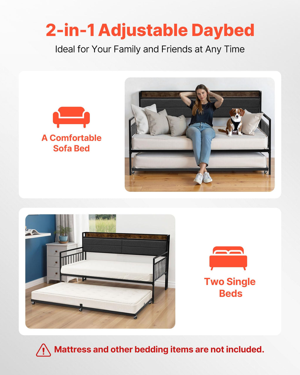Twin Size Metal Daybed with Trundle V66245