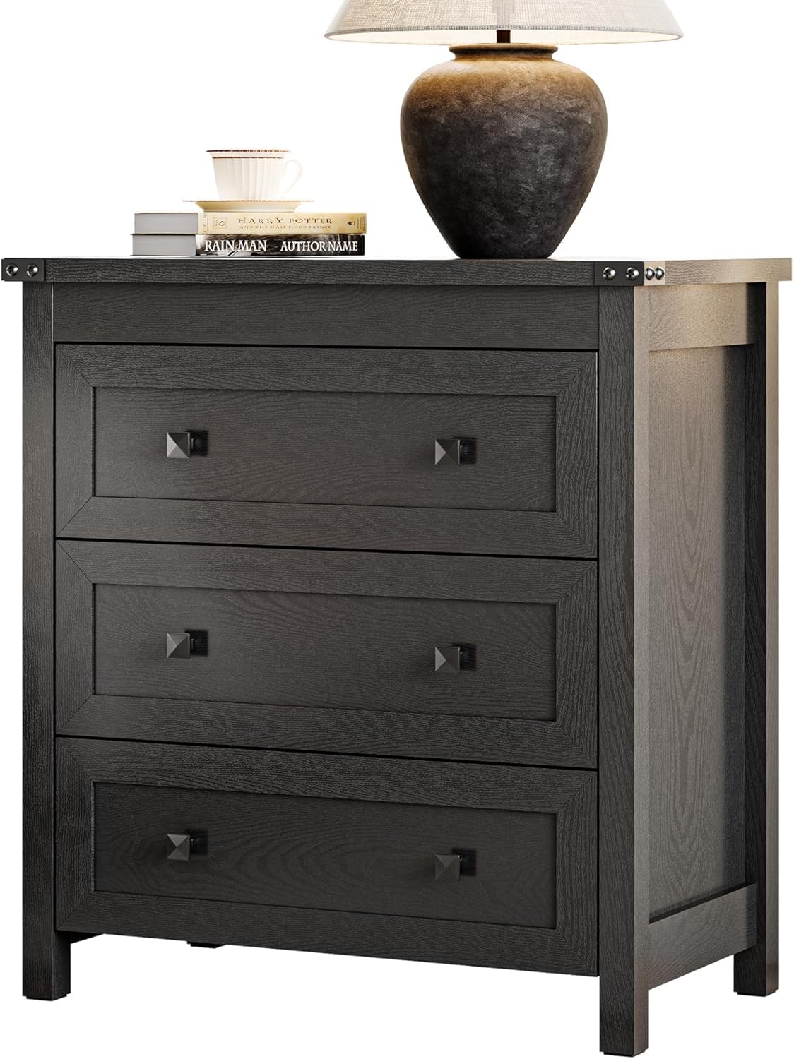 27.6" Wide Black 3 Drawer Wood Nightstand S568120