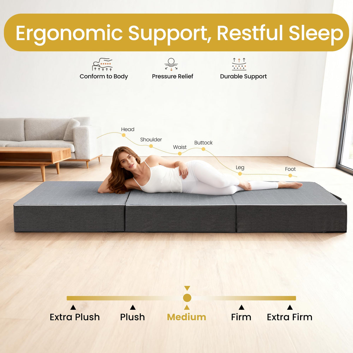Queen Size 6 Inch Memory Foam Tri Folding Mattress I8850