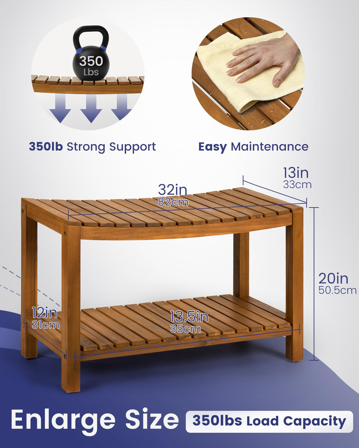 32" Solid Wood Teak Shower Bench T982