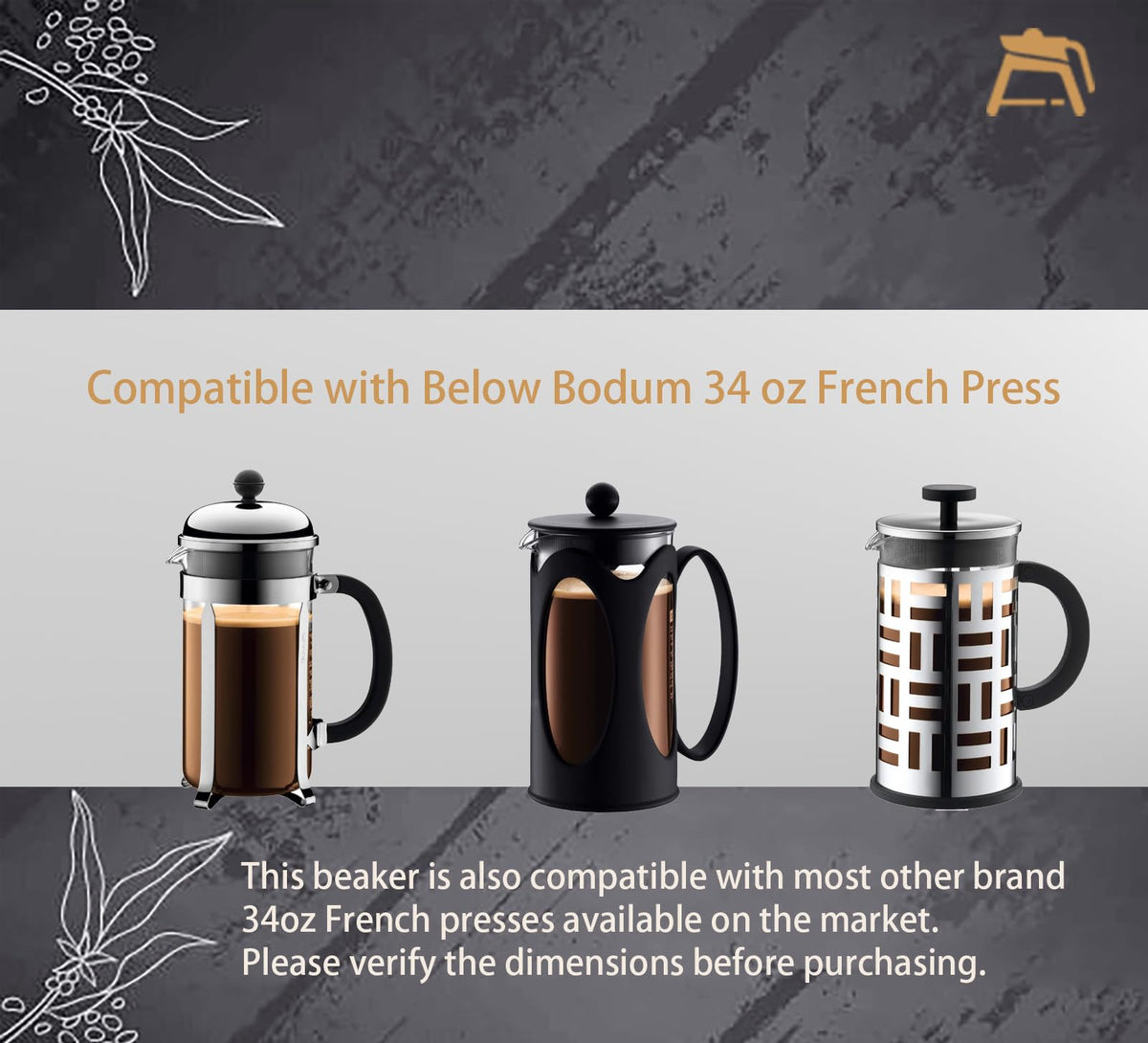 34 oz Borosilicate Glass French Press Replacement Beaker B6774
