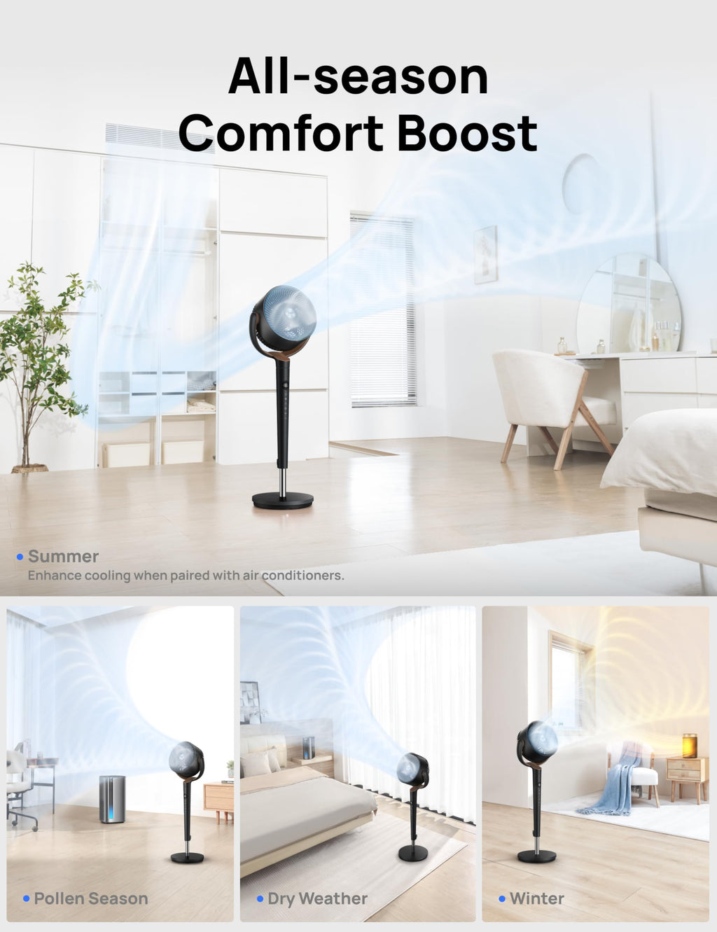 120° Oscillating Standing Fan, Quiet Floor Fan with DC Motor, 9 Speeds, 4 modes, 37-42" Adjustable Height, 9H Timer, Dark Gray Z16178
