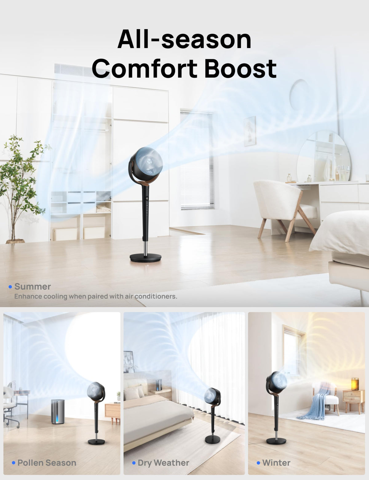120° Oscillating Standing Fan, Quiet Floor Fan with DC Motor, 9 Speeds, 4 modes, 37-42" Adjustable Height, 9H Timer, Dark Gray Z16178