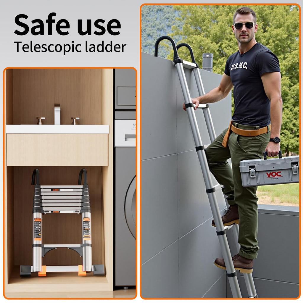 Telescoping Aluminum Ladder 330lbs Max Capacity L1119