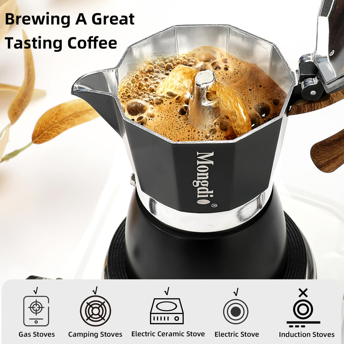 Stovetop Espresso Maker Moka Pot, 6 Cup 10 oz Black Q13551