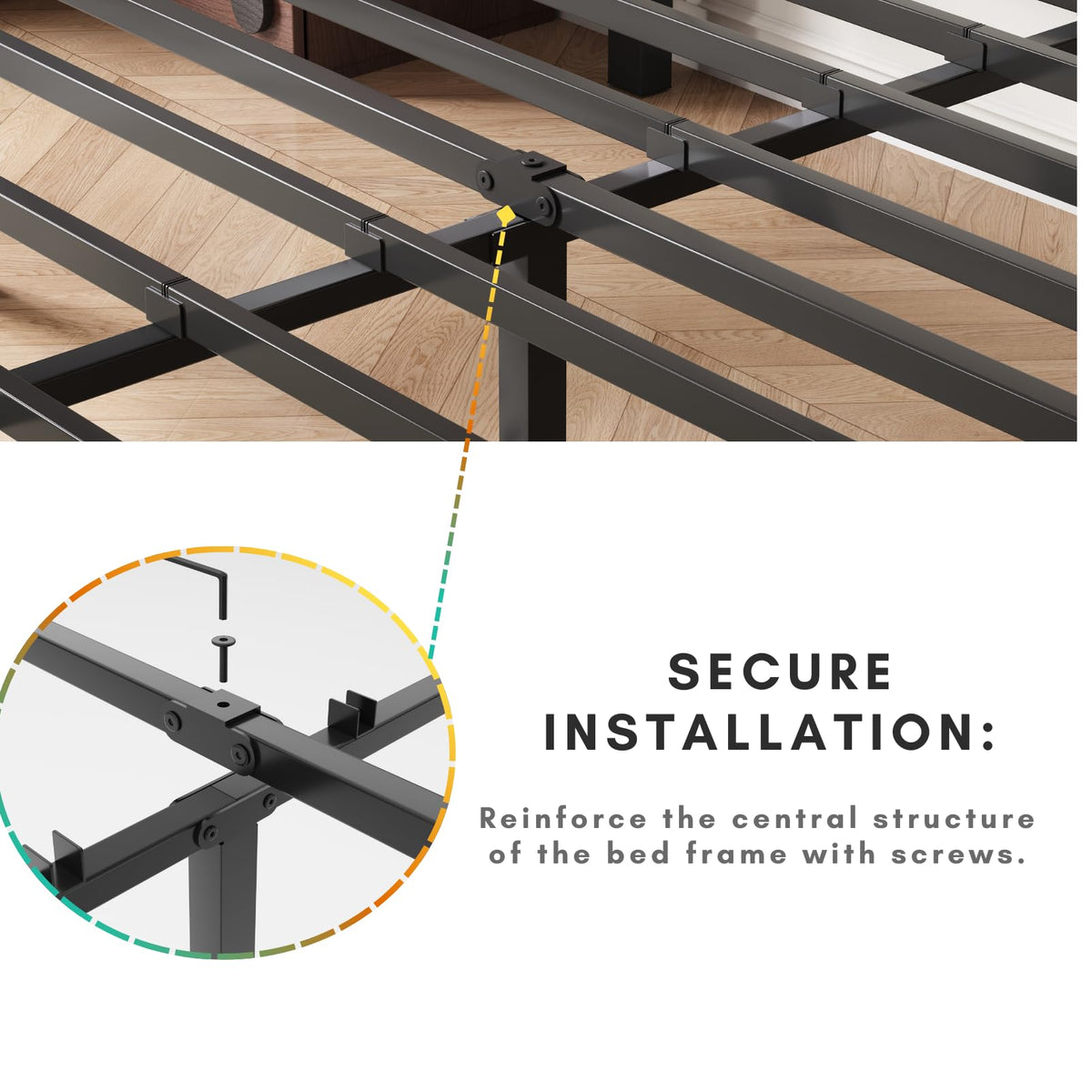 14 Inch Metal Queen Bed Frame with Storage, Black O841