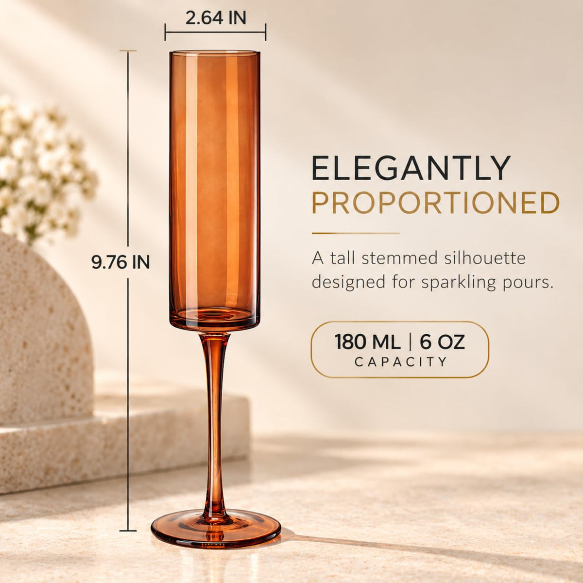 Set of 6 Amber Textured Glass Champagne Flute 6oz E32858