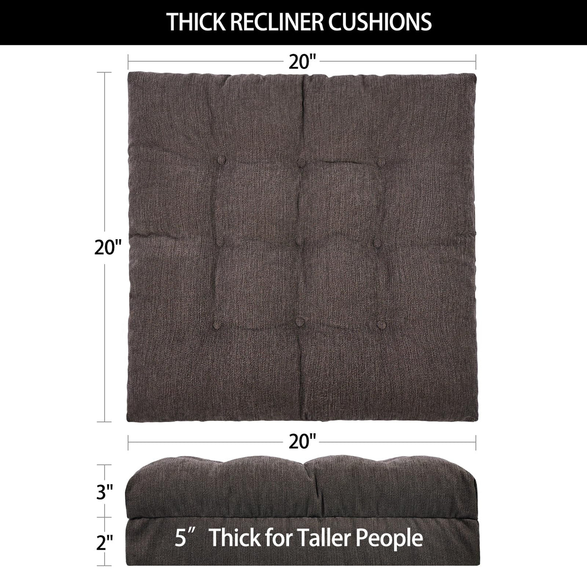 20x20x5 Inch Thick Tufted Dual Layer Chair Cushion Taupe 1P X453