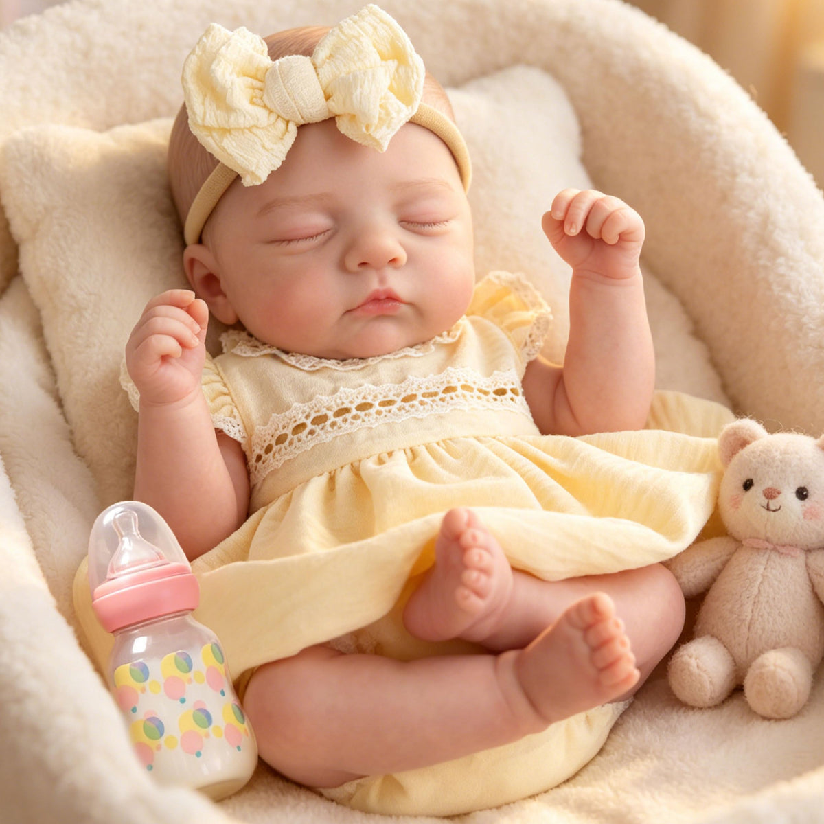 20" Realistic Sleeping Newborn Girl Doll with Weighted Body and Feeding Set H747