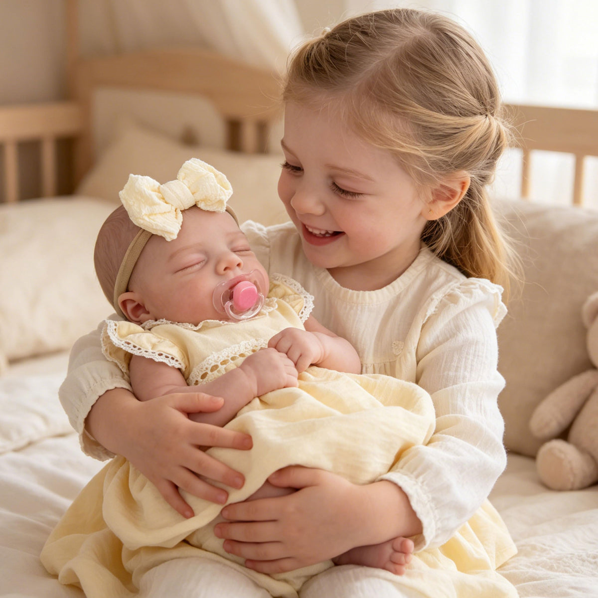 20" Realistic Sleeping Newborn Girl Doll with Weighted Body and Feeding Set H747