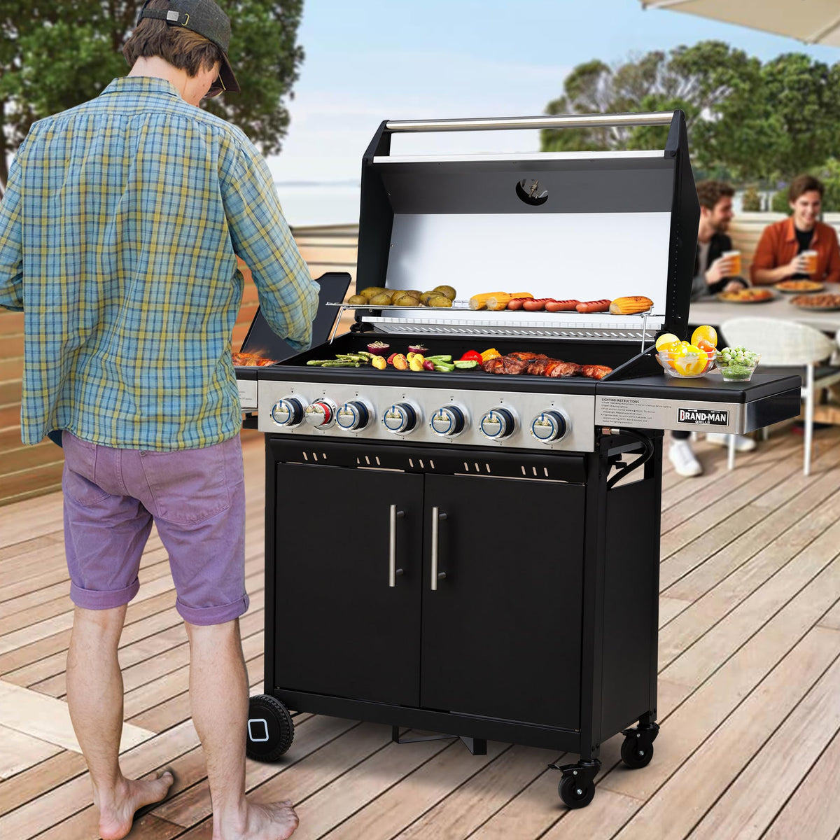 6-Burner Propane Gas Grill with Infrared Sear Side Burner J273