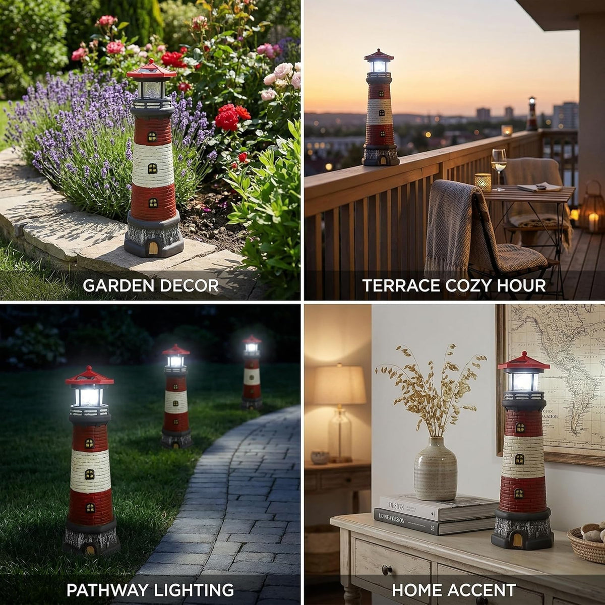 15" Rotating Lighthouse Outdoor Statue K2366