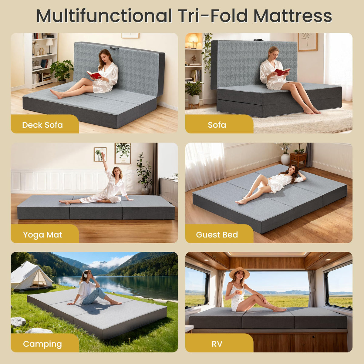 Queen Size 6 Inch Memory Foam Tri Folding Mattress I8850