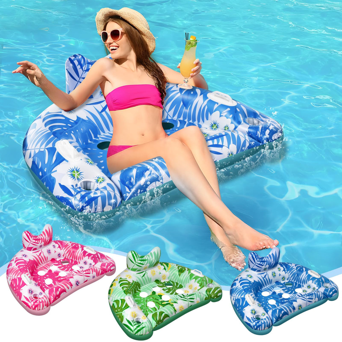 3 Packs Inflatable Pool Floats with Cupholders I53600
