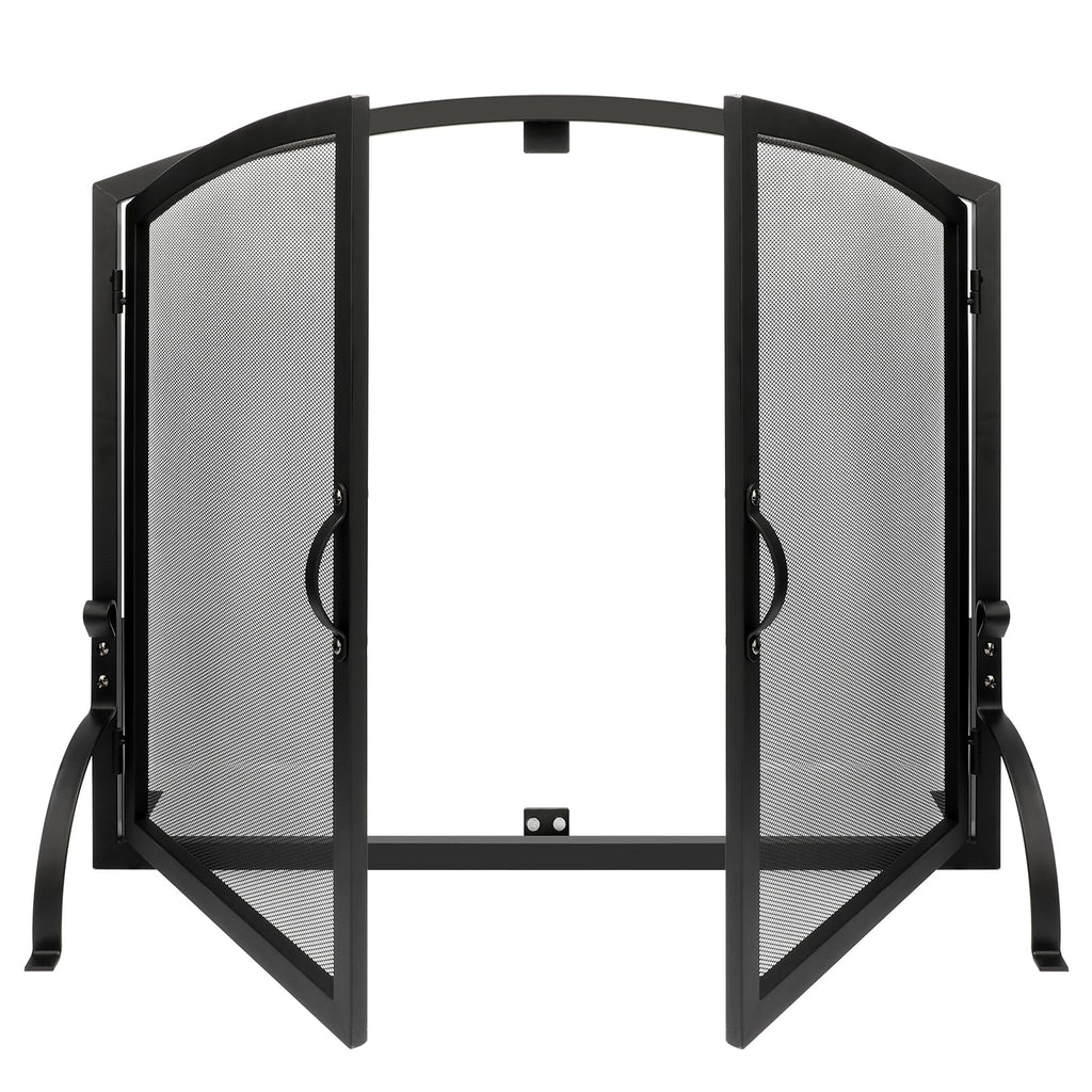 35"x27" Arched Black Fireplace Screen with Magnetic Double Doors S420915