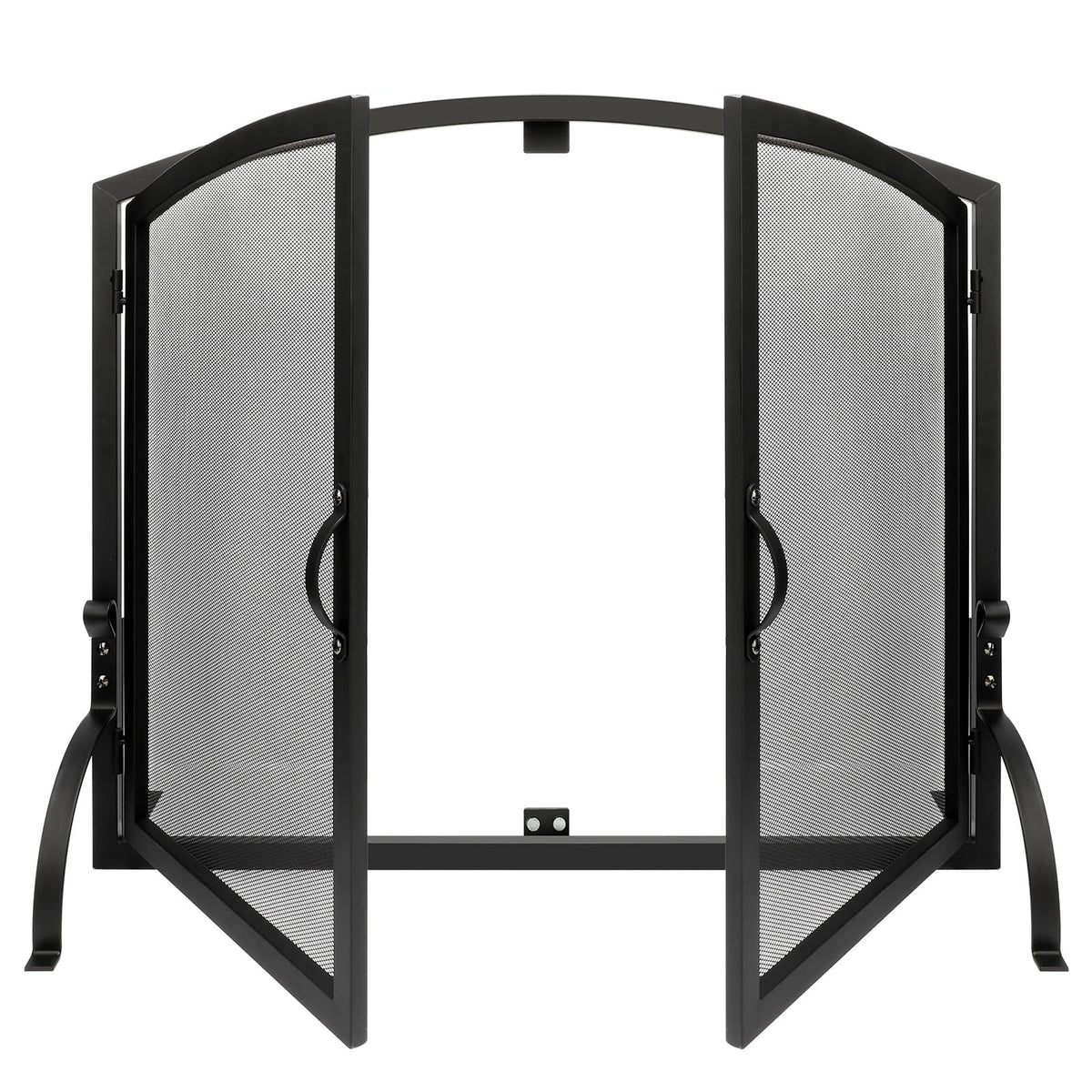 35"x27" Arched Black Fireplace Screen with Magnetic Double Doors S420915
