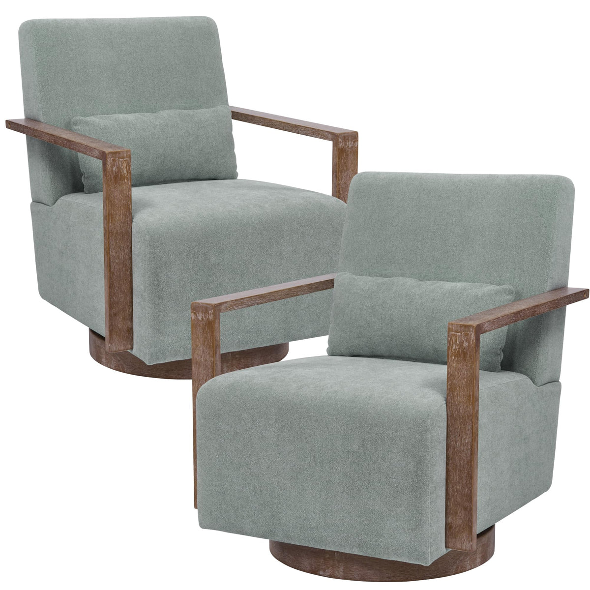 Green Swivel Accent Arm Chair Set of 2 with Solid Wood Base S8007